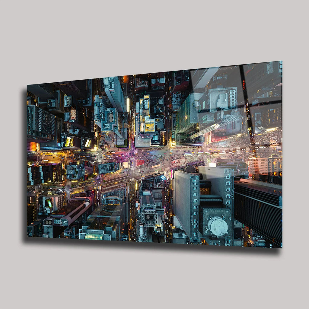 NEW YORK TIMES SQUARE VE ŞEHİR IŞIKLARI GECE MANZARALI YATAY CAM TABLO - DEG0311