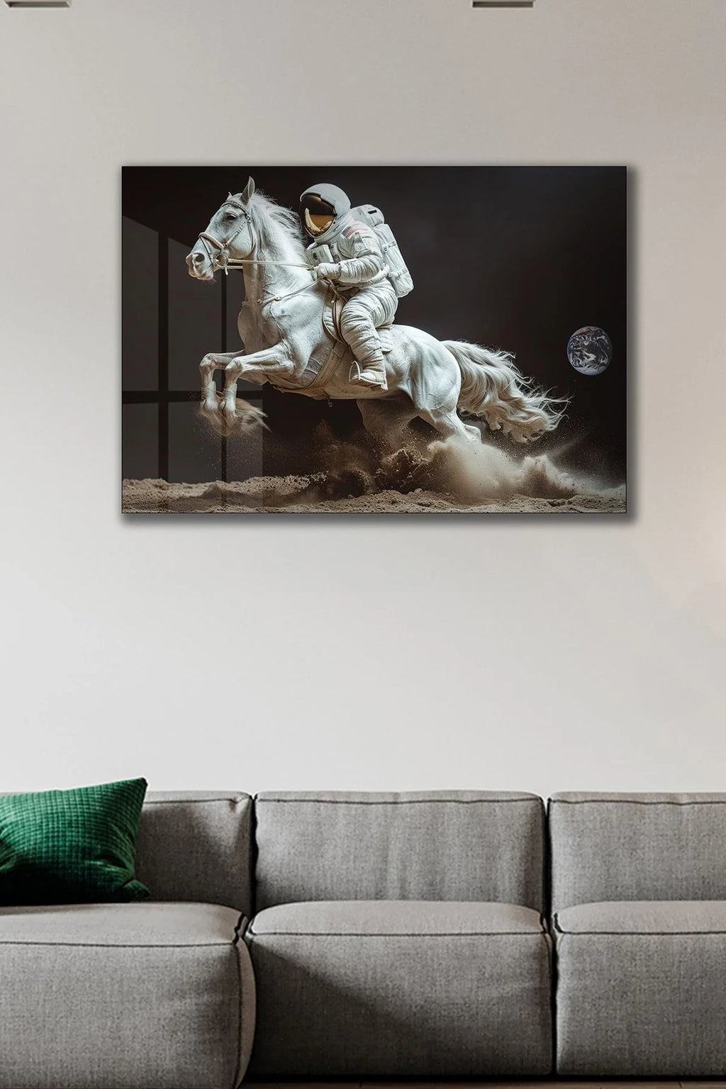 Kozmik Süvari - Astronot ve At Tasarımı Cam Tablo