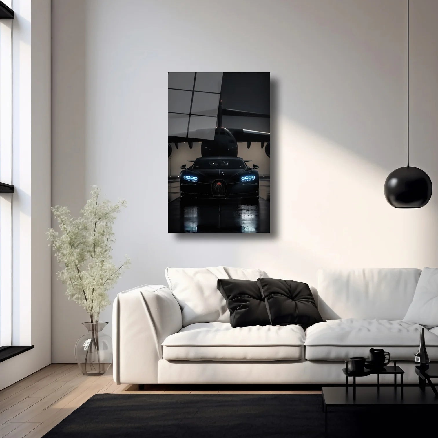 BUGATTI VEYRON VE UÇAK - CAM TABLO - DEG0241