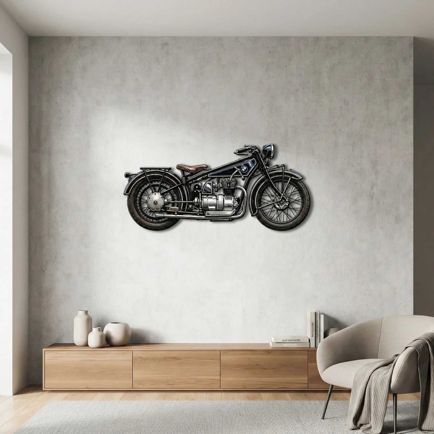 Klasik BMW Motosiklet Tasarımlı UV Baskı Metal Tablo - Retro Duvar Dekoru