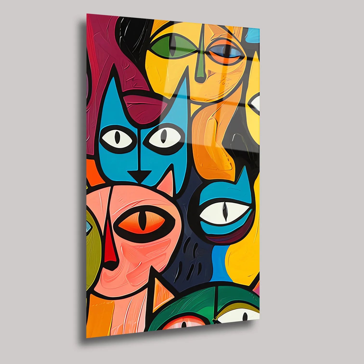 POP ART KEDİLER - CAM TABLO - DEG0170