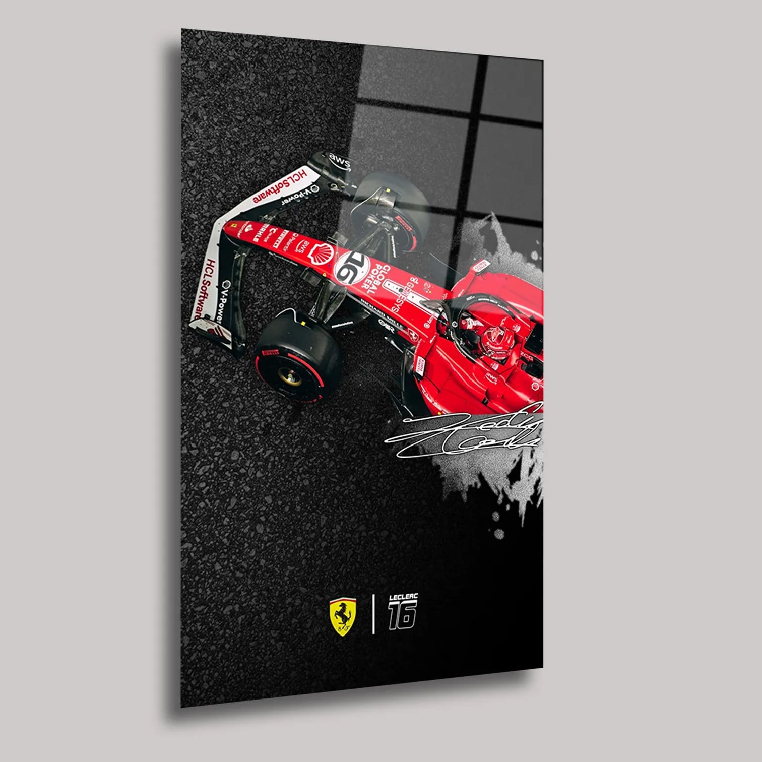 LECLERC İMZALI F1 FERRARİ - CAM TABLO - DEG0129