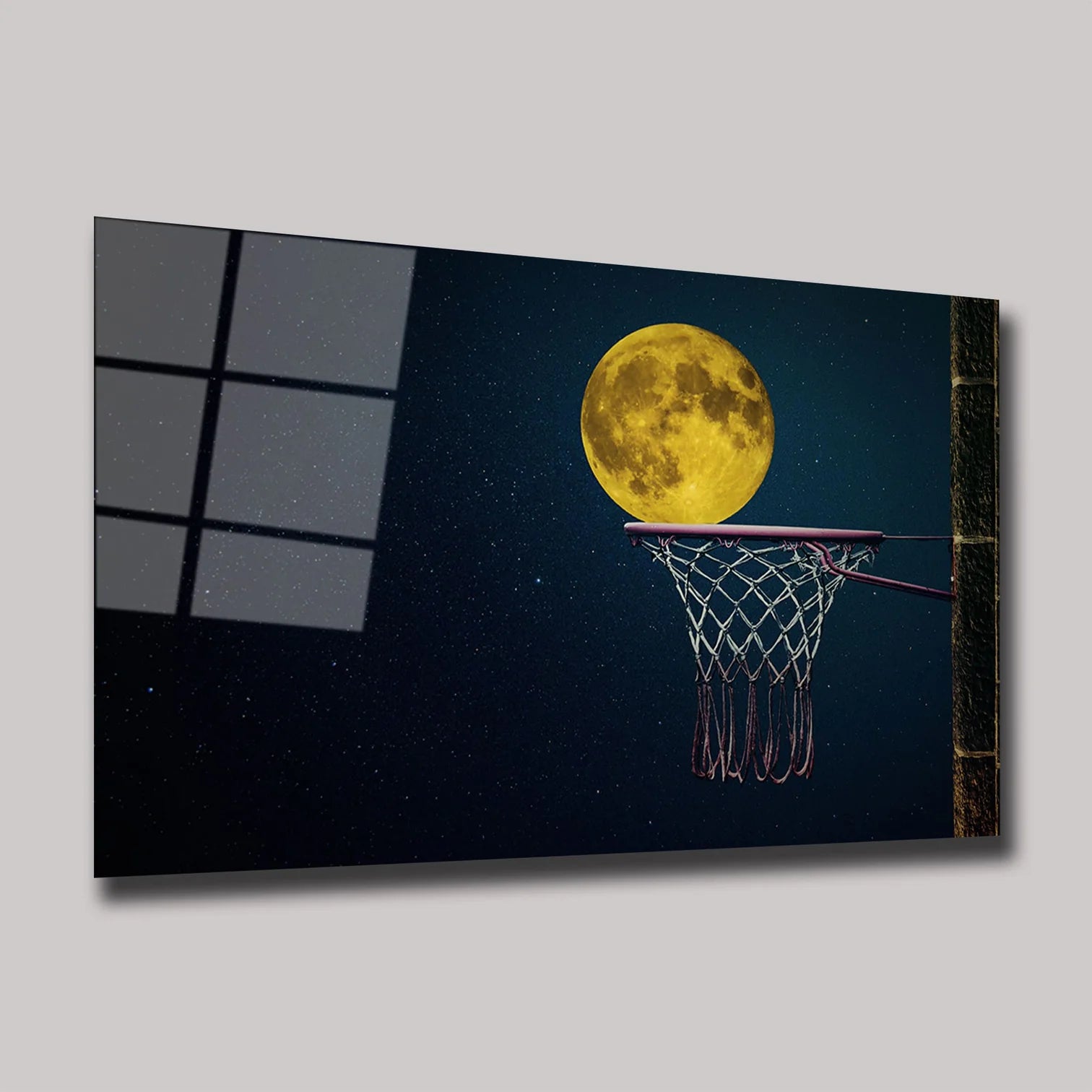 DOLUNAY VE BASKETBOL POTASI YARATICI SPOR MANZARASI YATAY CAM TABLO - DEG0361