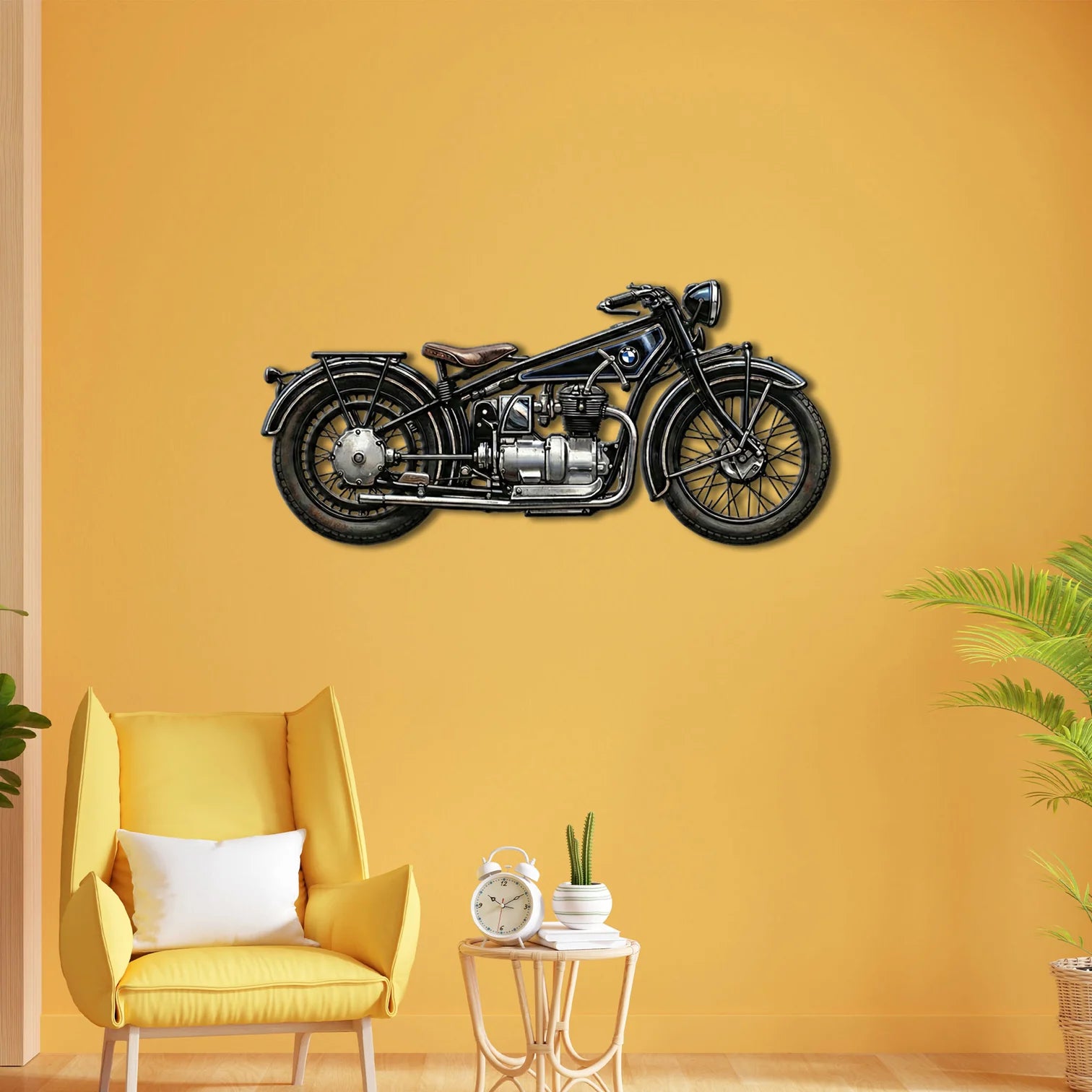 Klasik BMW Motosiklet Tasarımlı UV Baskı Metal Tablo - Retro Duvar Dekoru