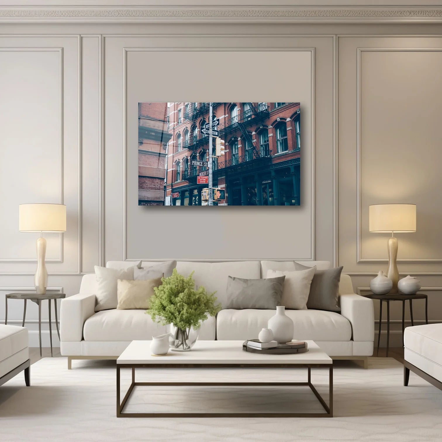 NEW YORK PRINCE STREET SOKAK TABELASI VE TARİHİ BİNALAR YATAY CAM TABLO - DEG0318
