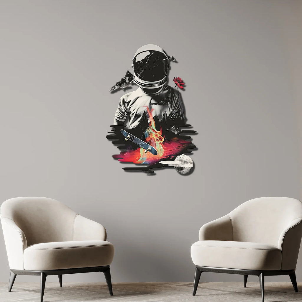 Sürrealist Astronot Metal Tablo