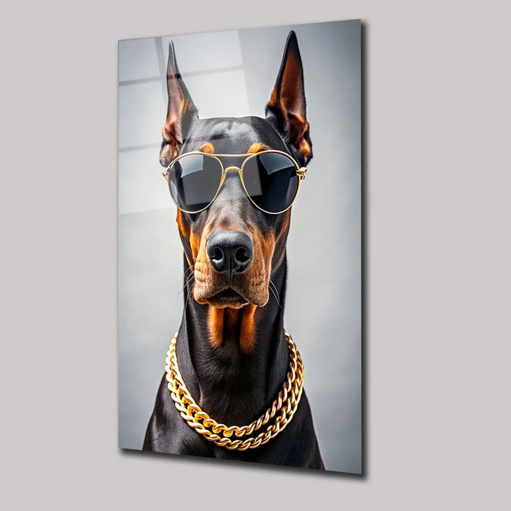 ALTIN ZİNCİRLİ DOBERMAN - CAM TABLO - DEG0134
