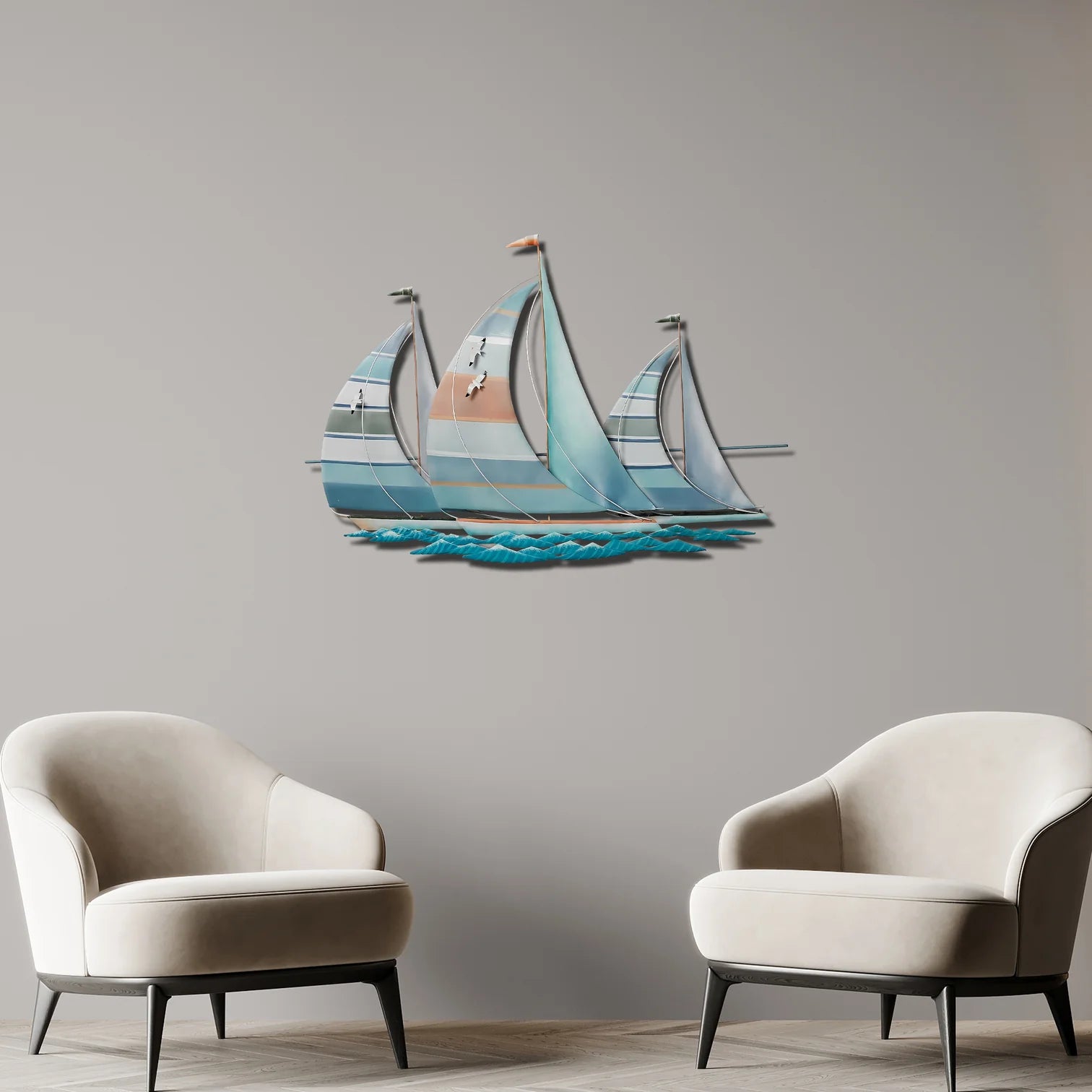 Minimalist Yelkenli Renkli Metal Tablo