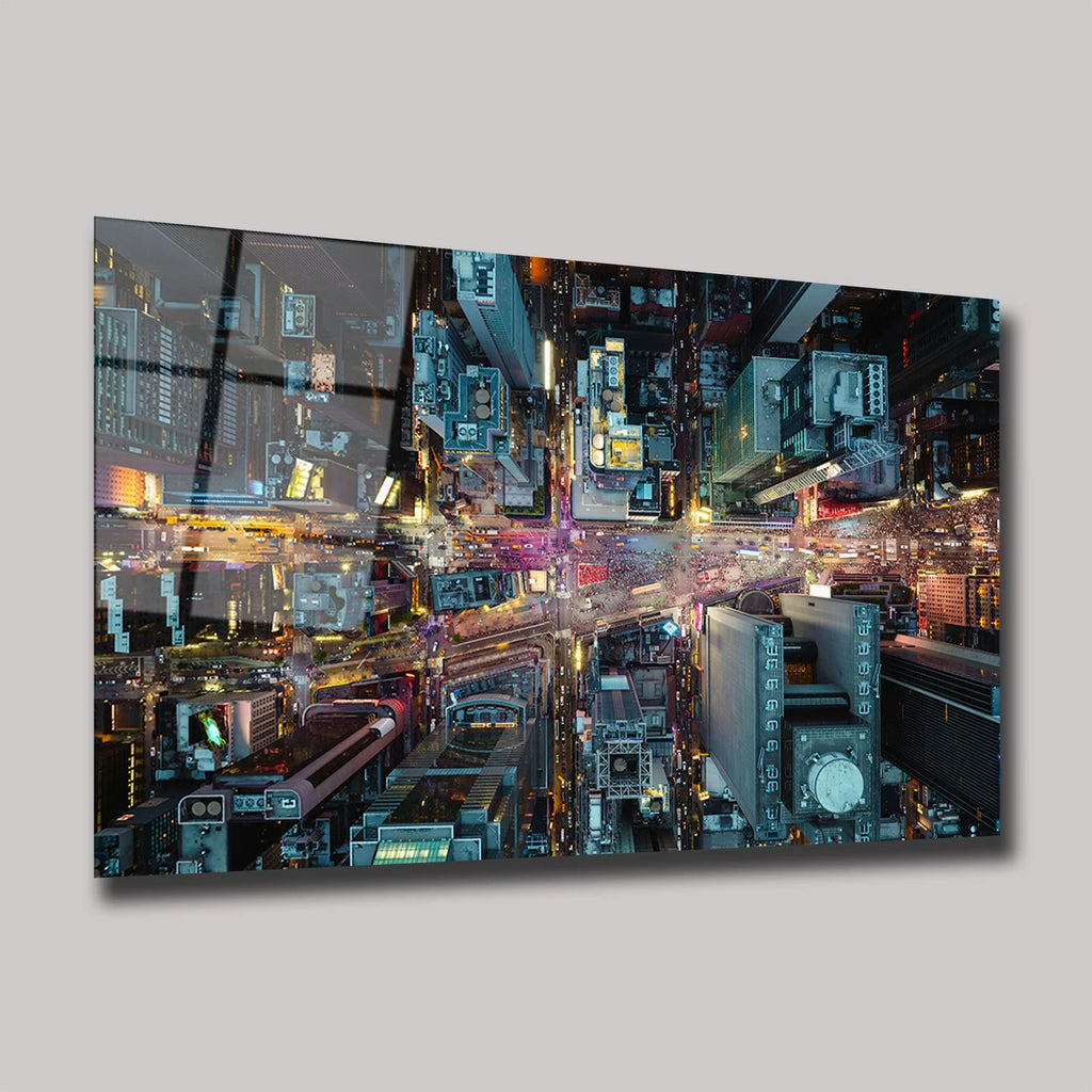 NEW YORK TIMES SQUARE VE ŞEHİR IŞIKLARI GECE MANZARALI YATAY CAM TABLO - DEG0311