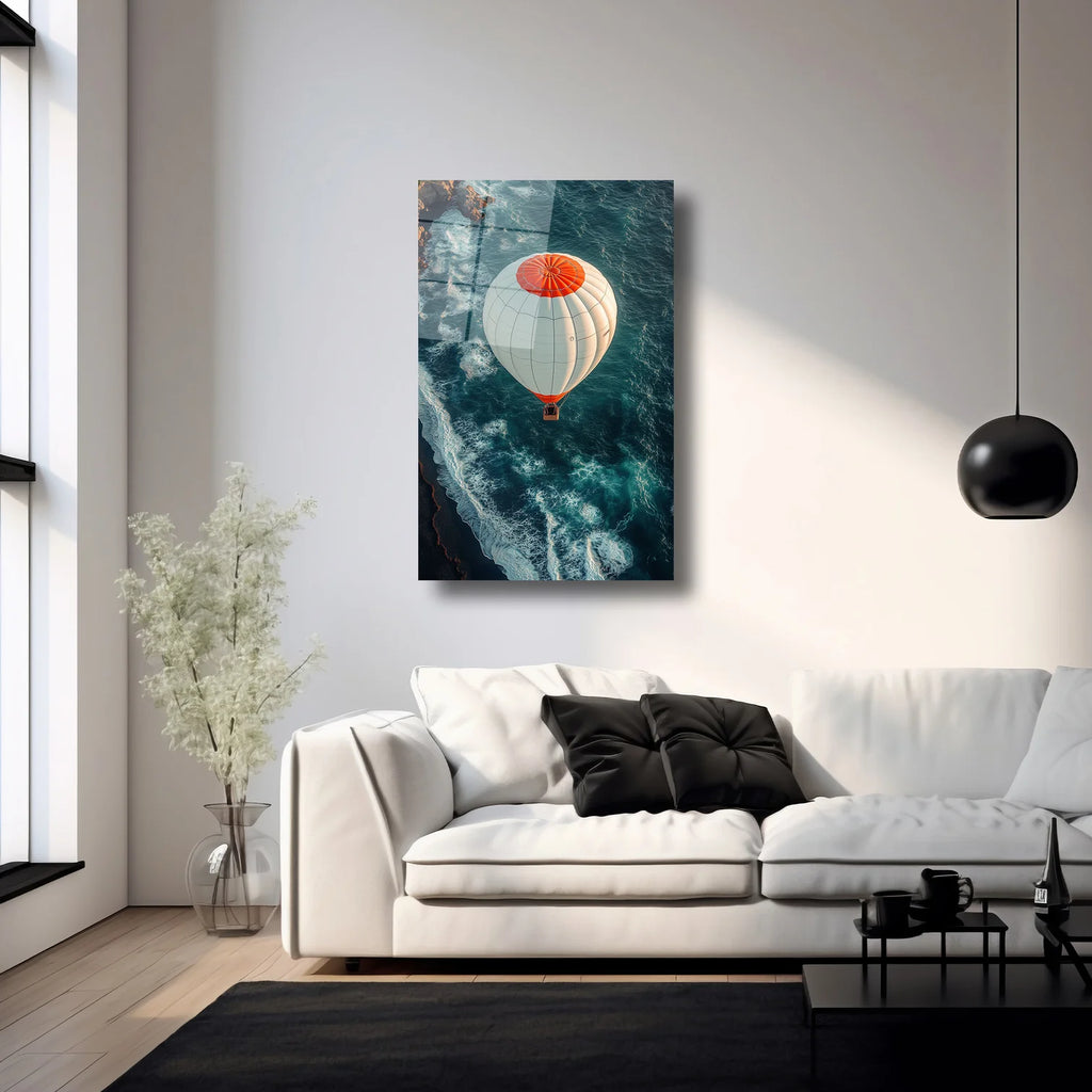 DENİZ ÜZERİNDE UÇAN BALOON - CAM TABLO - DEG0157