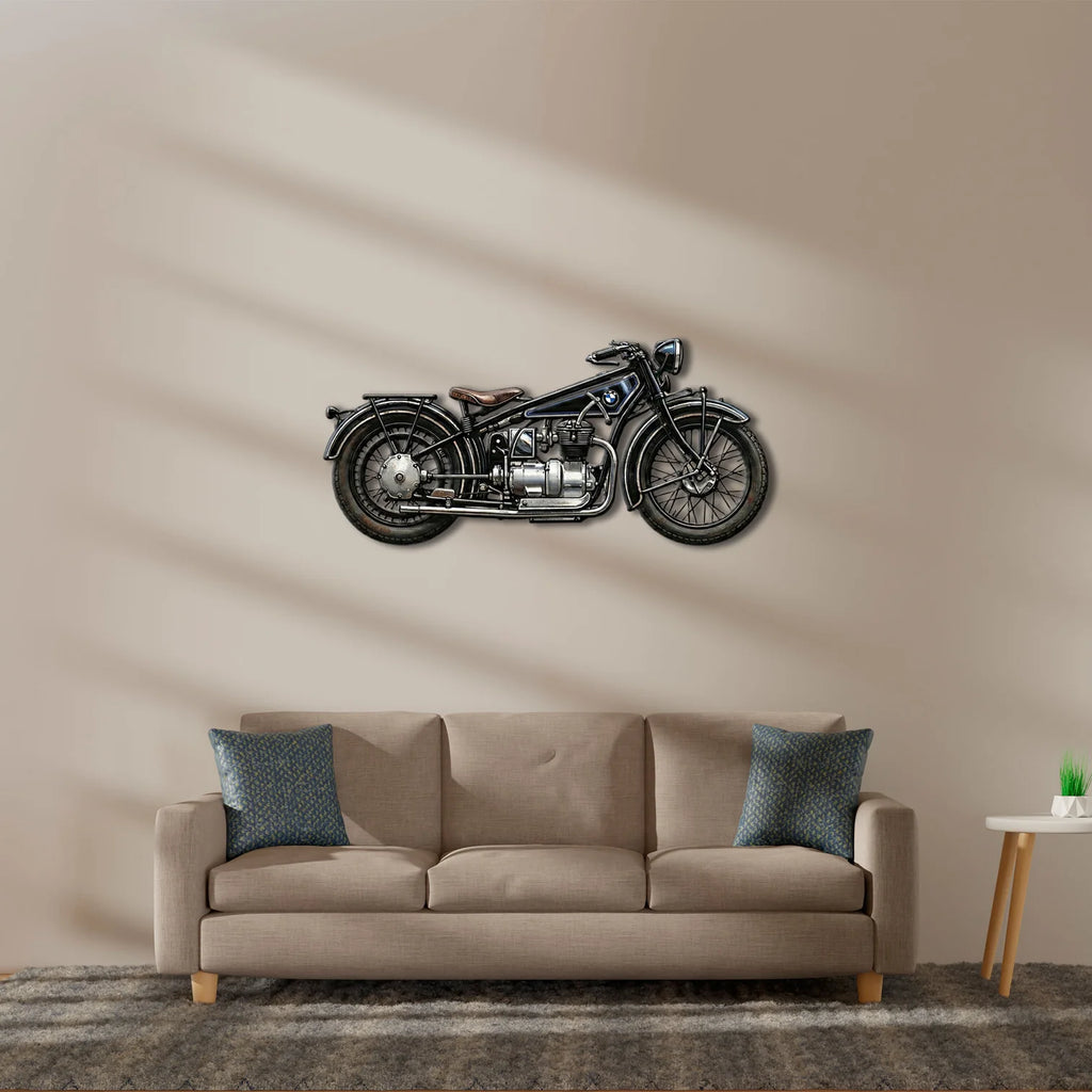 Klasik BMW Motosiklet Tasarımlı UV Baskı Metal Tablo - Retro Duvar Dekoru