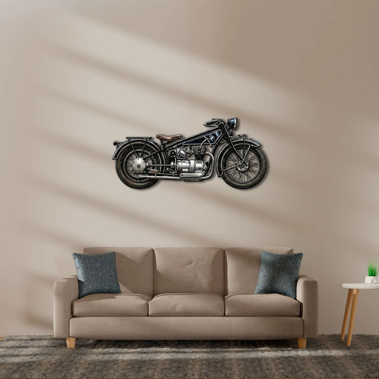 Klasik BMW Motosiklet Tasarımlı UV Baskı Metal Tablo - Retro Duvar Dekoru