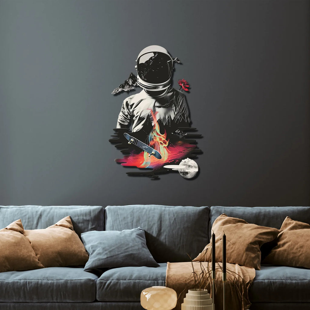 Sürrealist Astronot Metal Tablo
