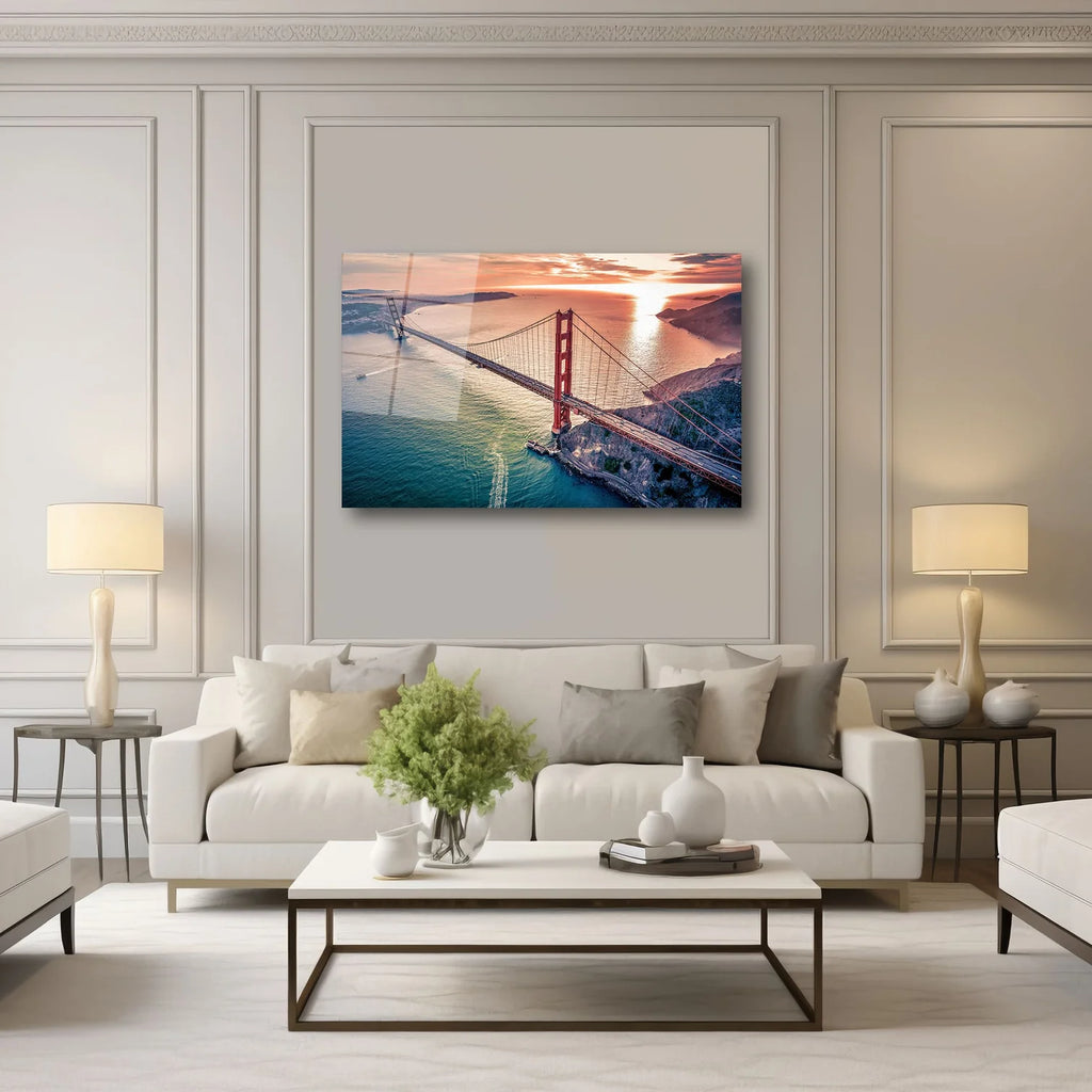 GOLDEN GATE KÖPRÜSÜ VE GÜN BATIMI MANZARASI YATAY CAM TABLO - DEG0325