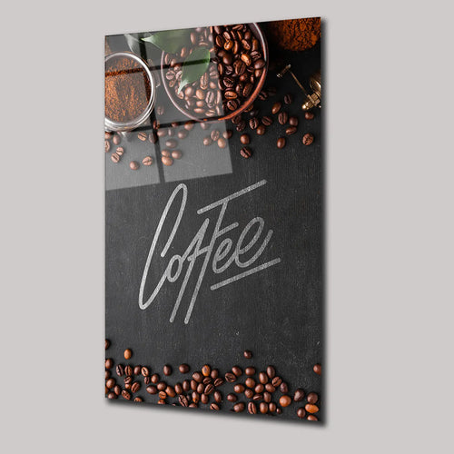 COFFEE YAZILI KAHVE ÇEKİRDİKLERİ - CAM TABLO - DEG0253