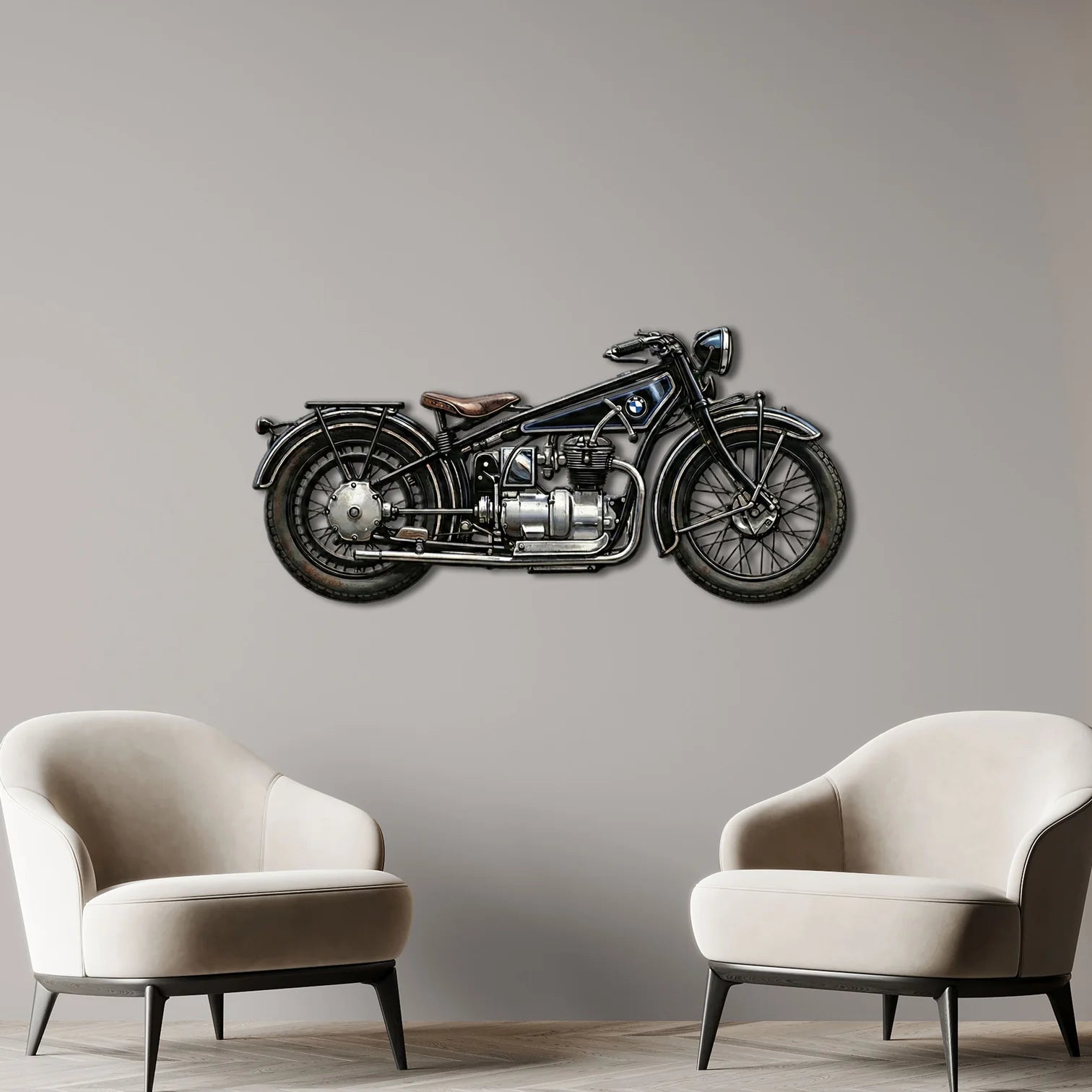 Klasik BMW Motosiklet Tasarımlı UV Baskı Metal Tablo - Retro Duvar Dekoru