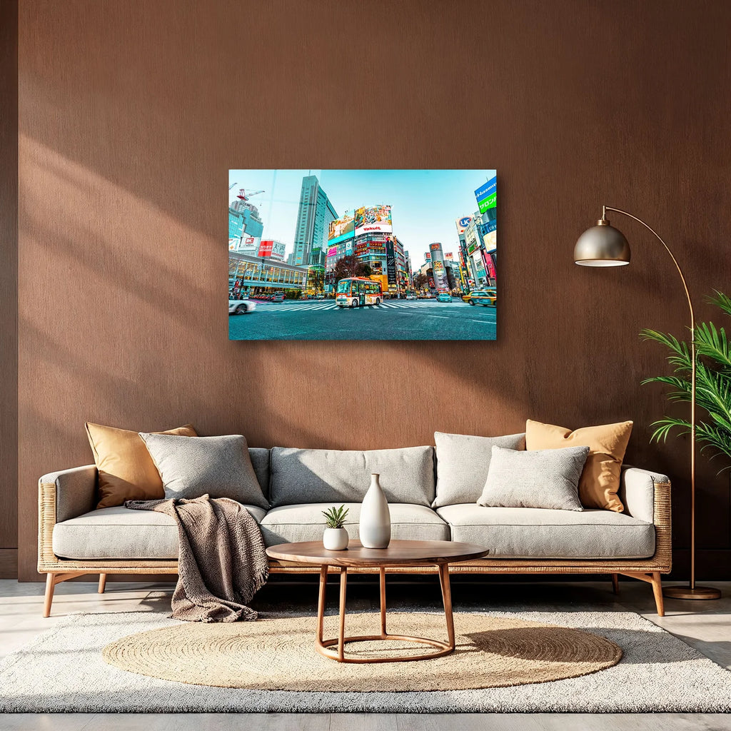 TOKYO SHIBUYA KAVŞAĞI VE RENKLİ ŞEHİR MANZARASI YATAY CAM TABLO - DEG0316