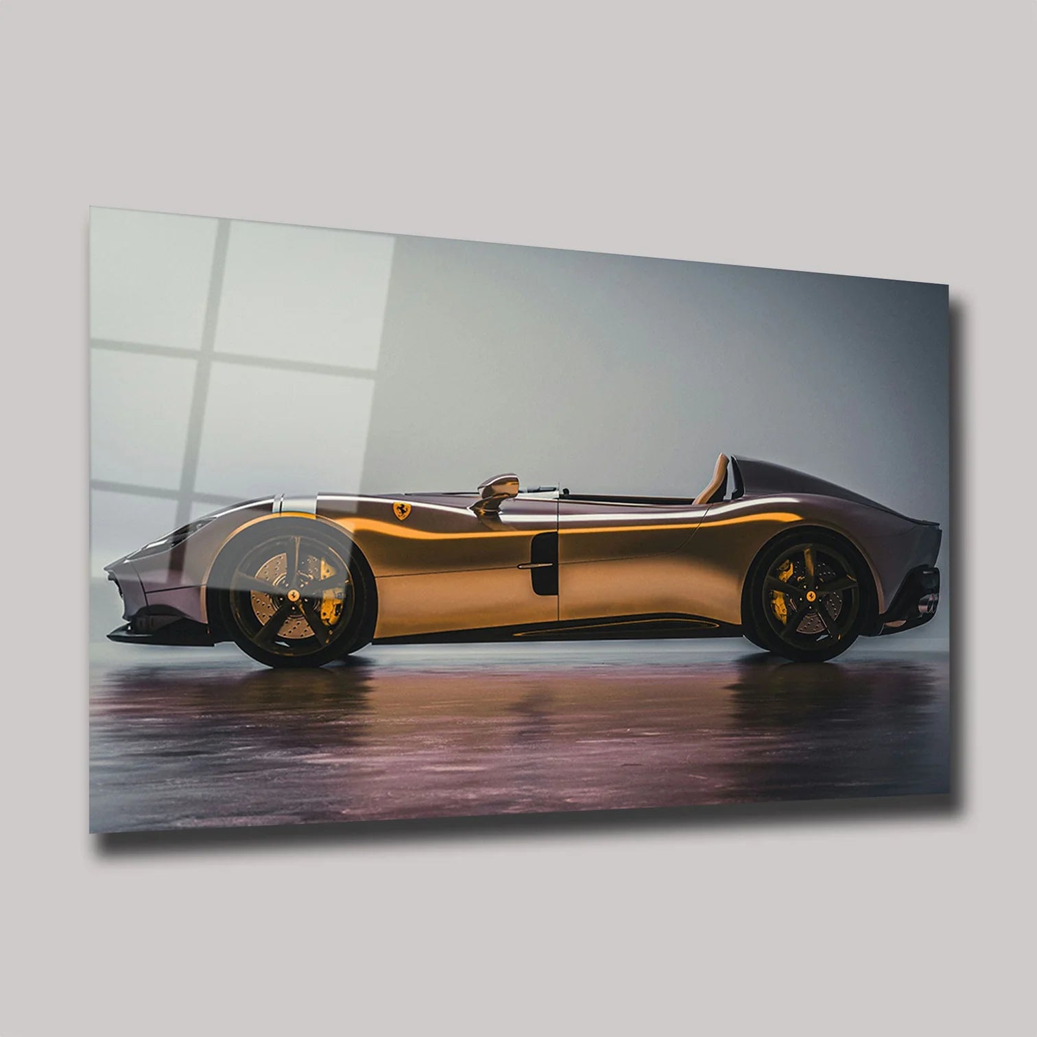 GÜMÜŞ FERRARI MONZA SP1 SPOR ARABA YAN GÖRÜNÜM YATAY CAM TABLO - DEG0332