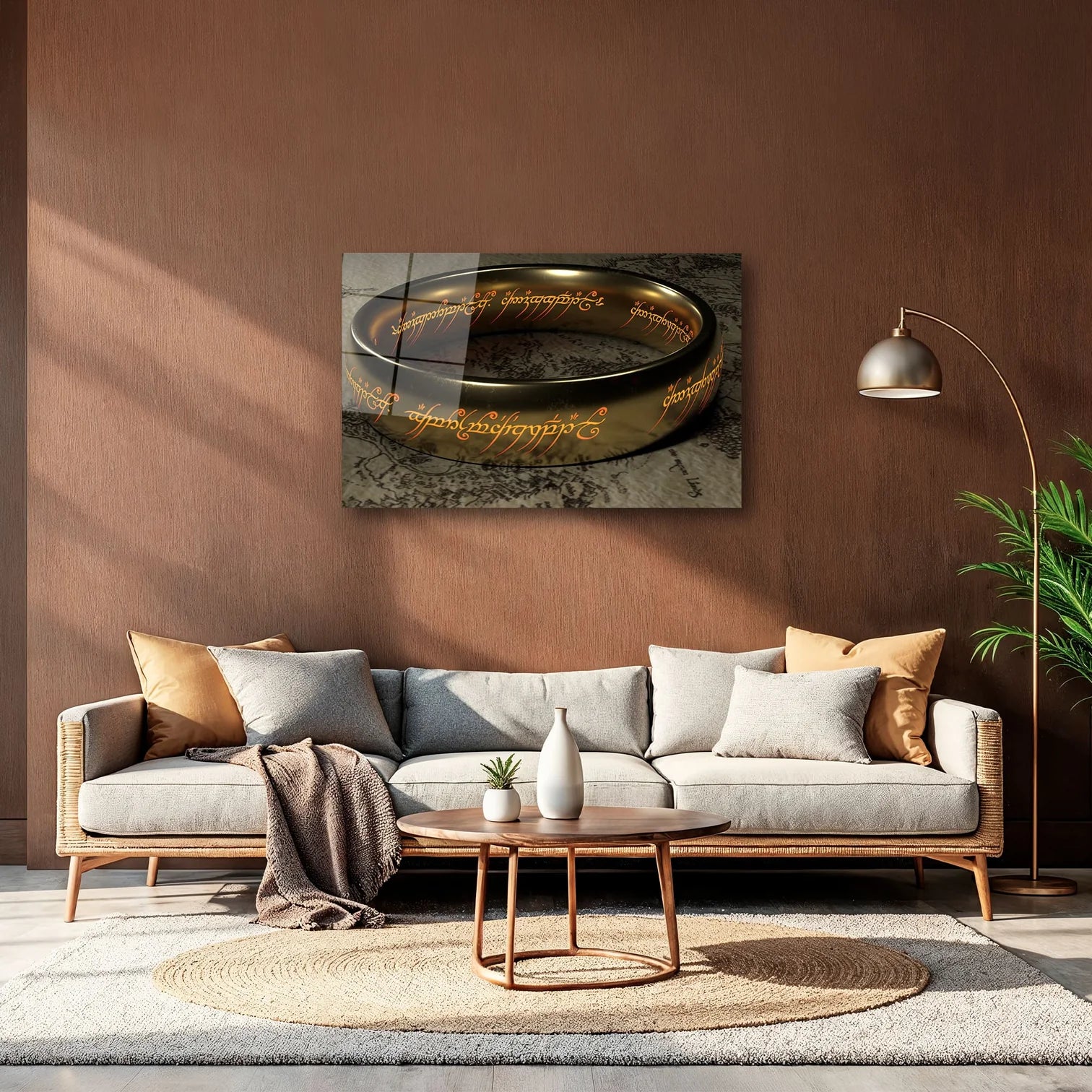 YÜZÜKLERİN EFENDİSİ TEK YÜZÜK VE ORTA DÜNYA HARİTASI YATAY CAM TABLO - DEG0374