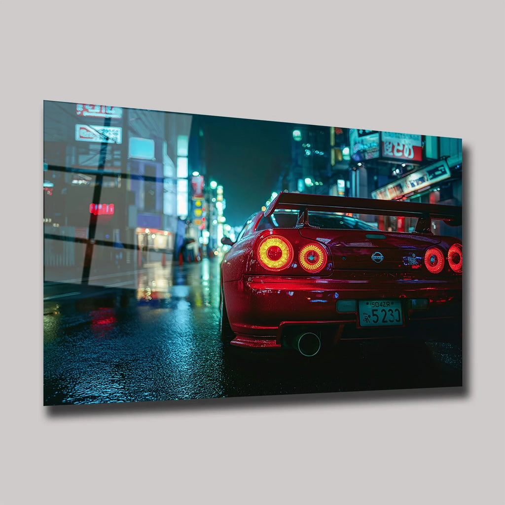 NISSAN SKYLINE GTR R34 VE NEON ŞEHİR IŞIKLARI YATAY CAM TABLO - DEG0314