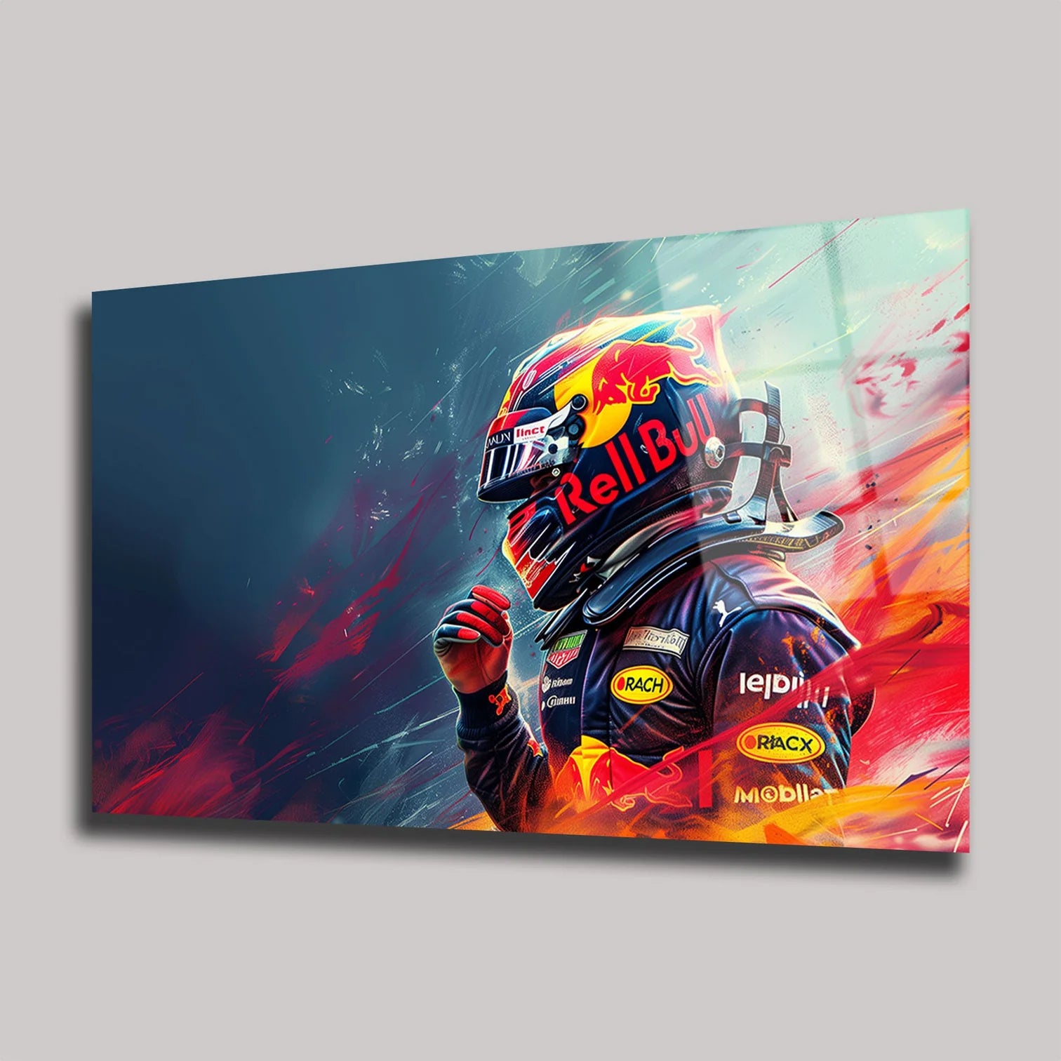 RED BULL F1 YARIŞ PİLOTU VE RENKLİ KASK TASARIMI YATAY CAM TABLO - DEG0334