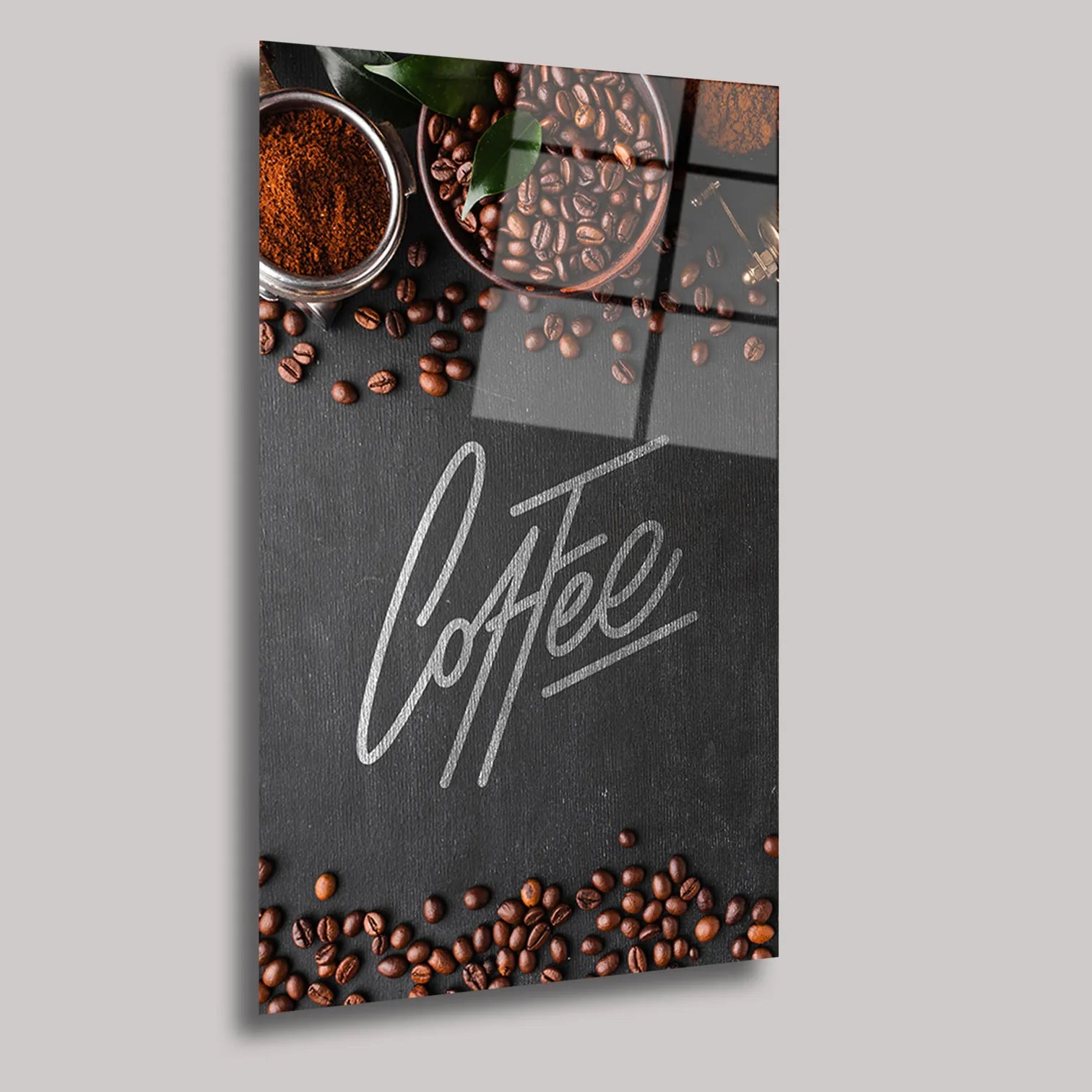 COFFEE YAZILI KAHVE ÇEKİRDİKLERİ - CAM TABLO - DEG0253