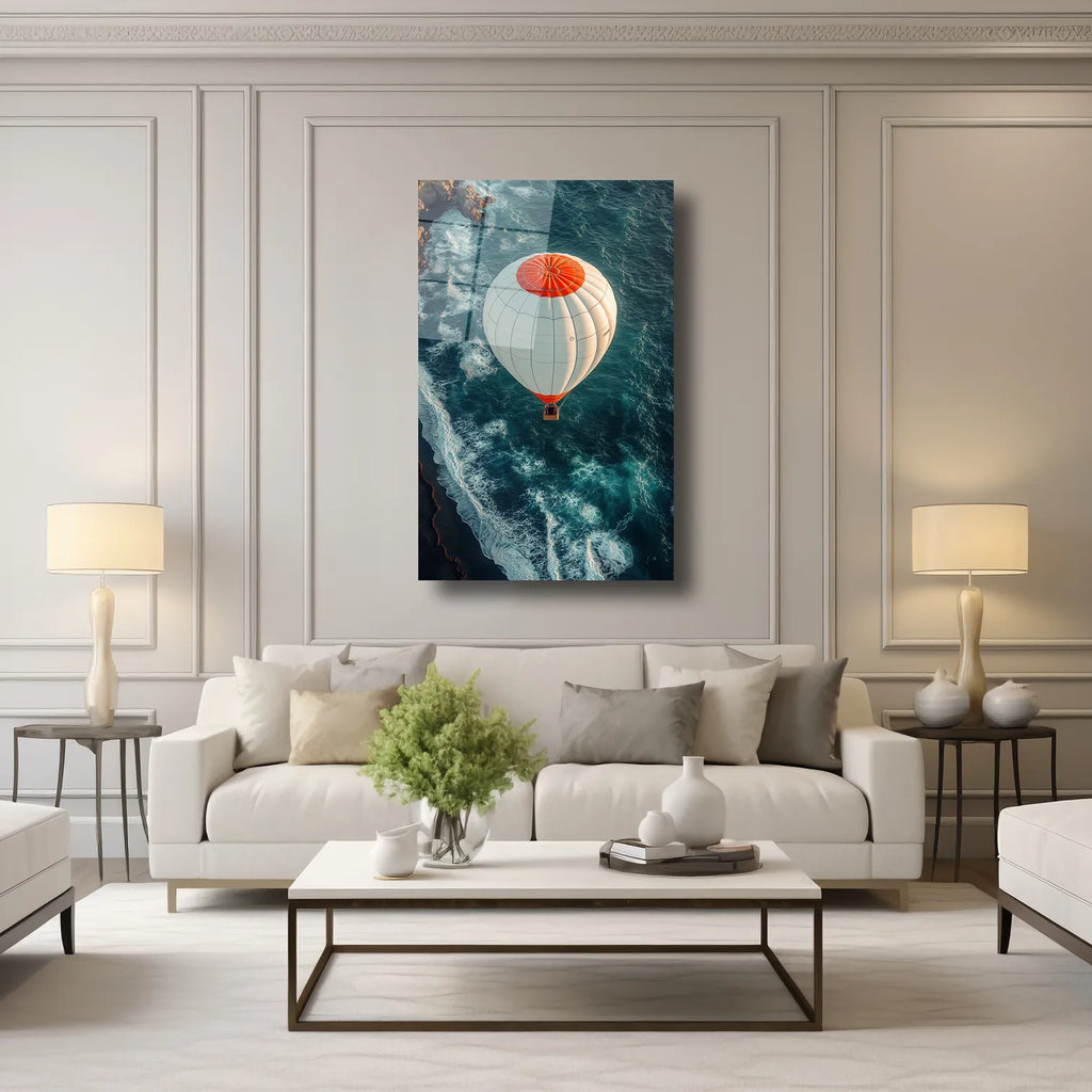 DENİZ ÜZERİNDE UÇAN BALOON - CAM TABLO - DEG0157