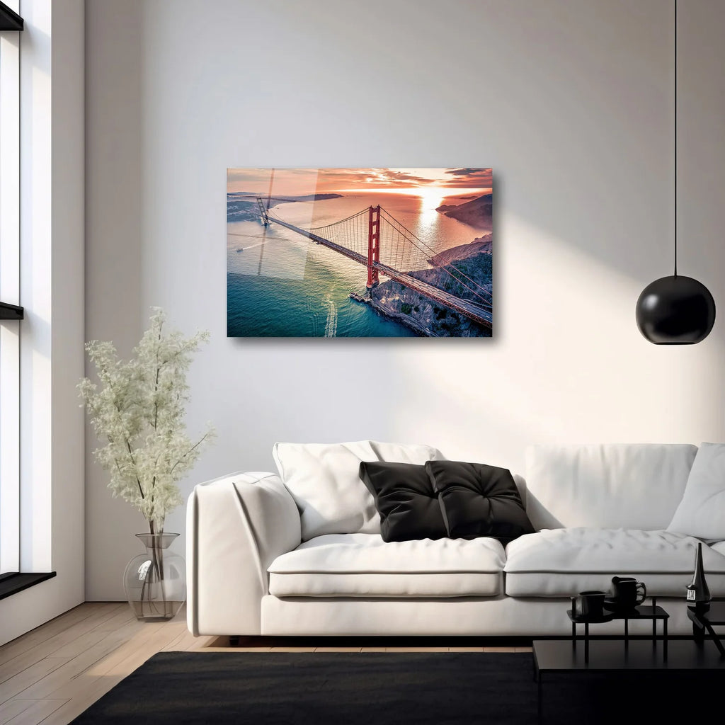GOLDEN GATE KÖPRÜSÜ VE GÜN BATIMI MANZARASI YATAY CAM TABLO - DEG0325