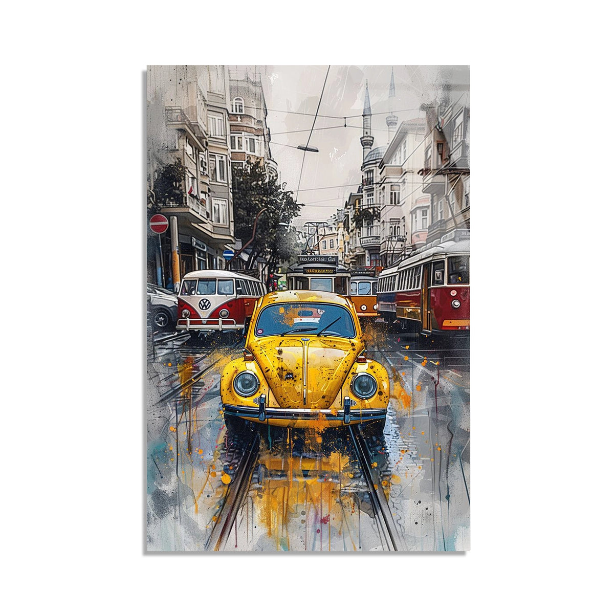 Istanbul Sari Araba Tramvay Cam Tablo