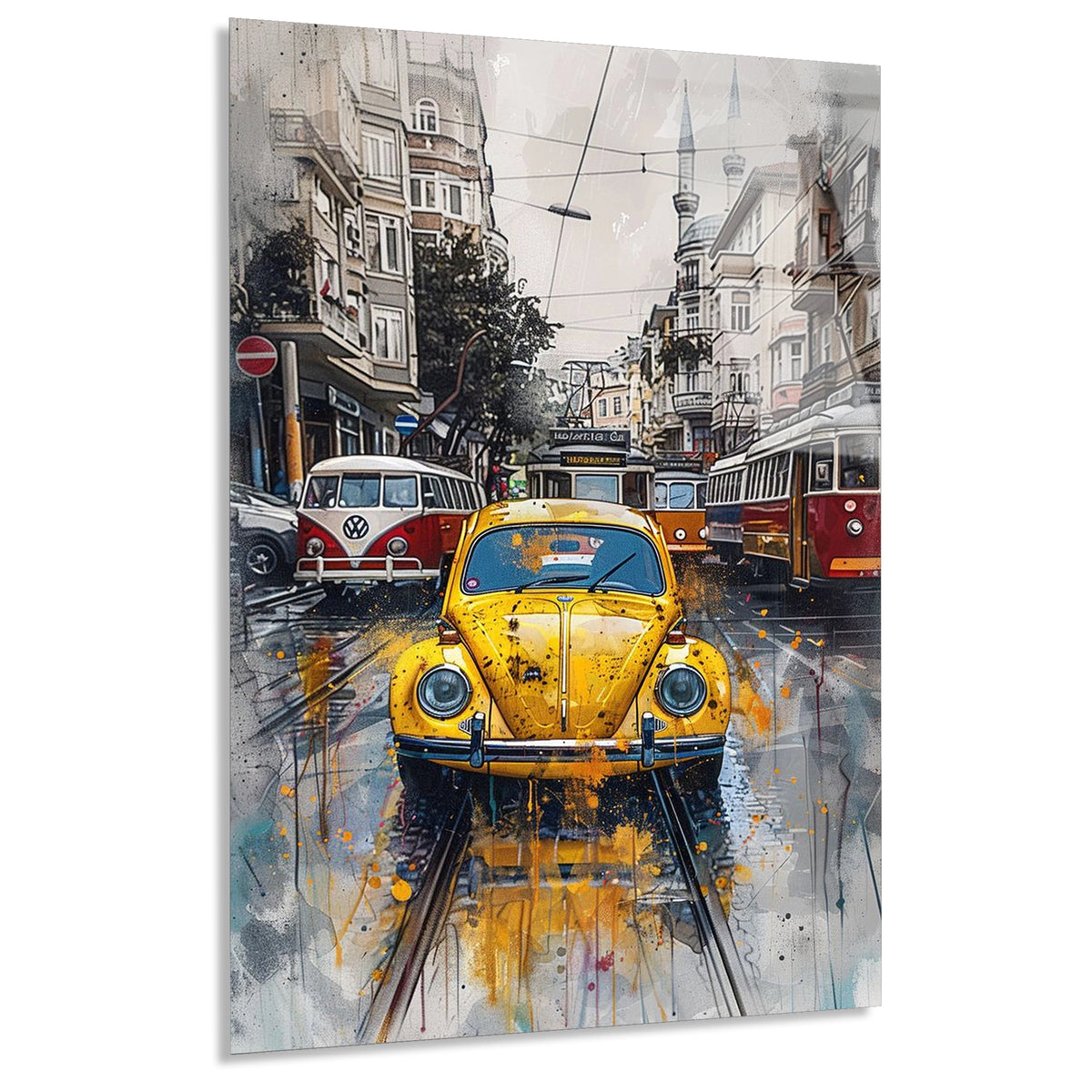 Istanbul Sari Araba Tramvay Cam Tablo