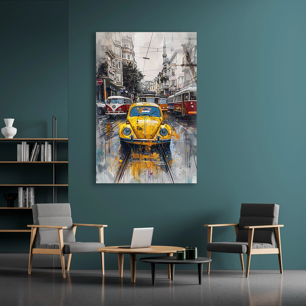 Istanbul Sari Araba Tramvay Cam Tablo