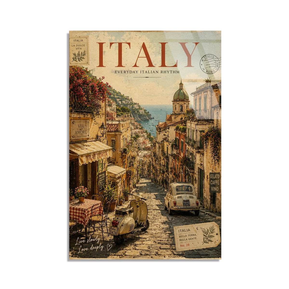 Italya Sokak Posteri Cam Tablo