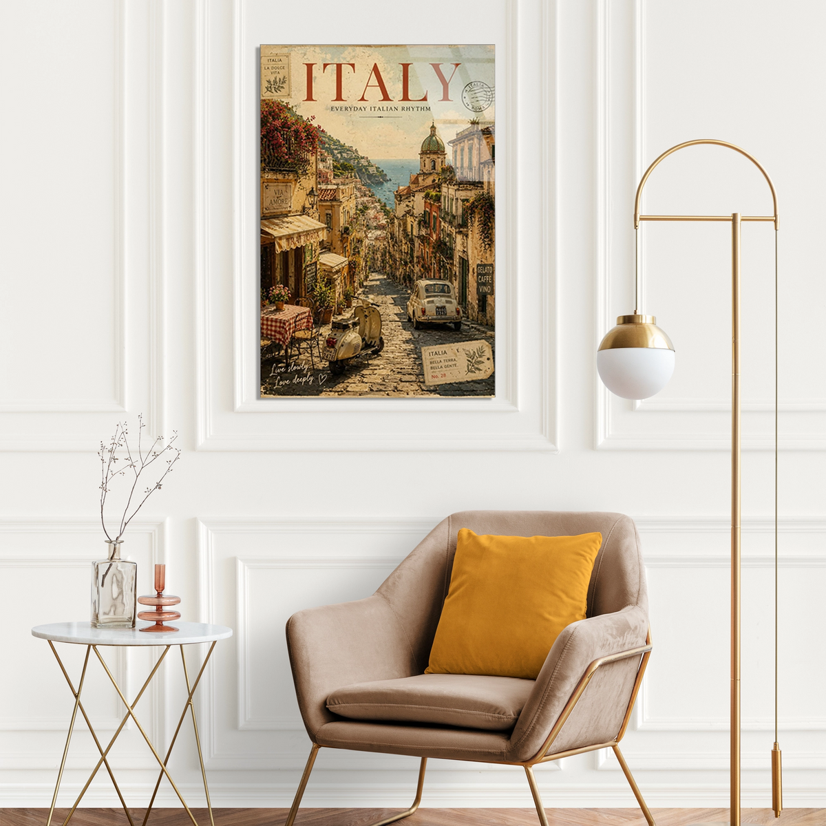 Italya Sokak Posteri Cam Tablo