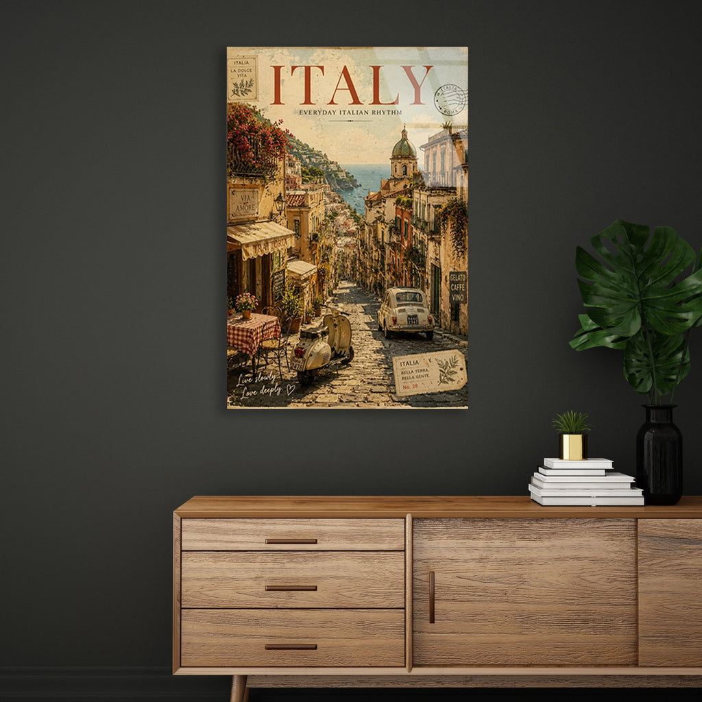 Italya Sokak Posteri Cam Tablo