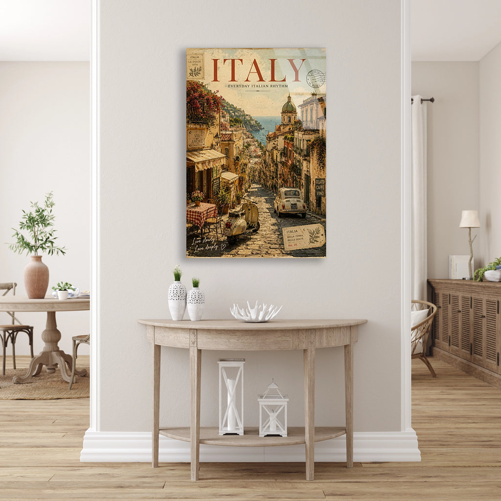 Italya Sokak Posteri Cam Tablo