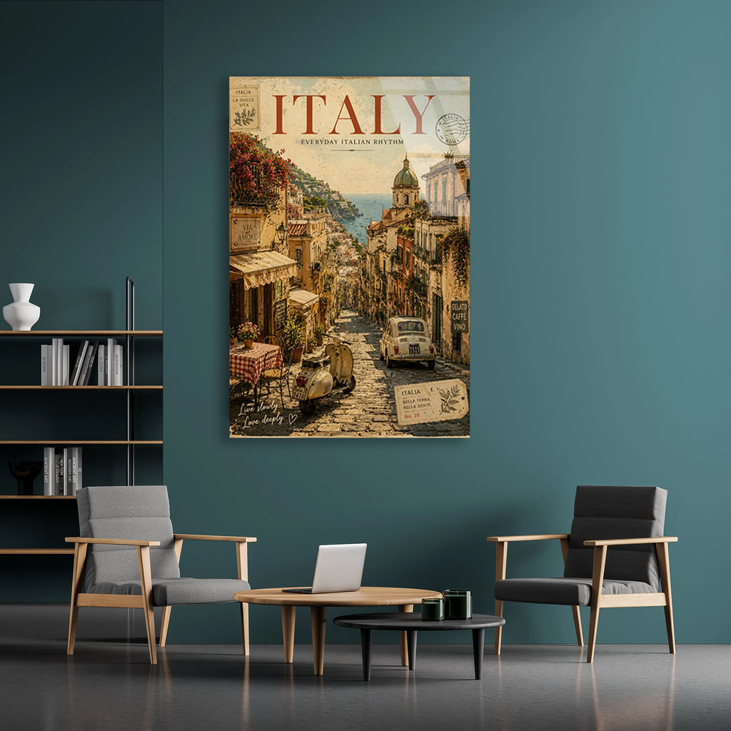 Italya Sokak Vintage Poster Cam Tablo