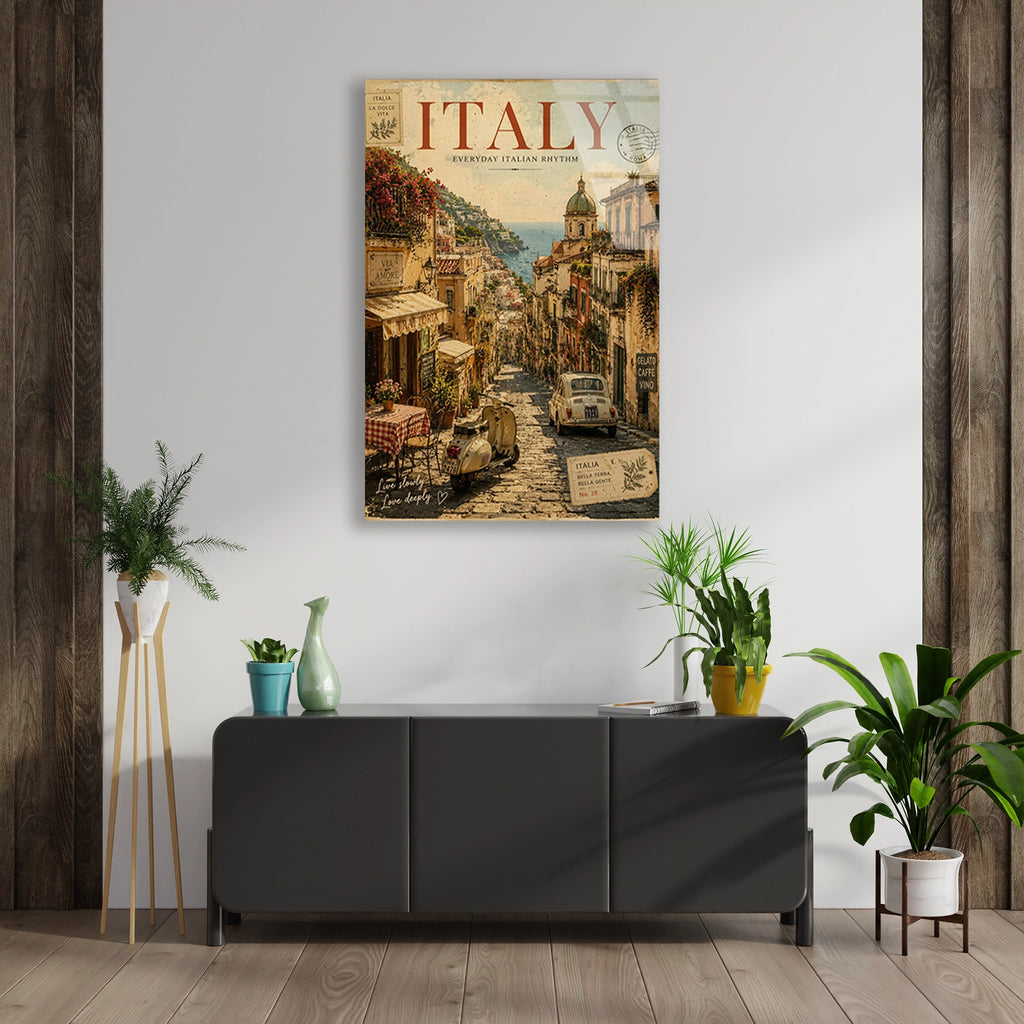 Italya Sokak Vintage Poster Cam Tablo