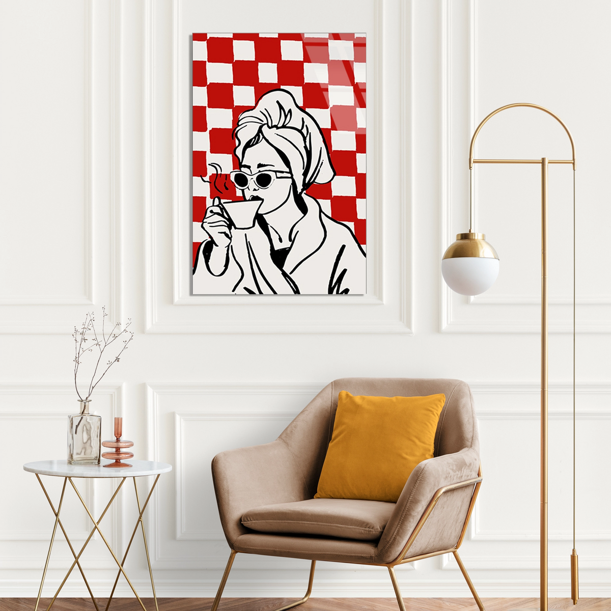 Kahve Icen Kadin Pop Art Cam Tablo