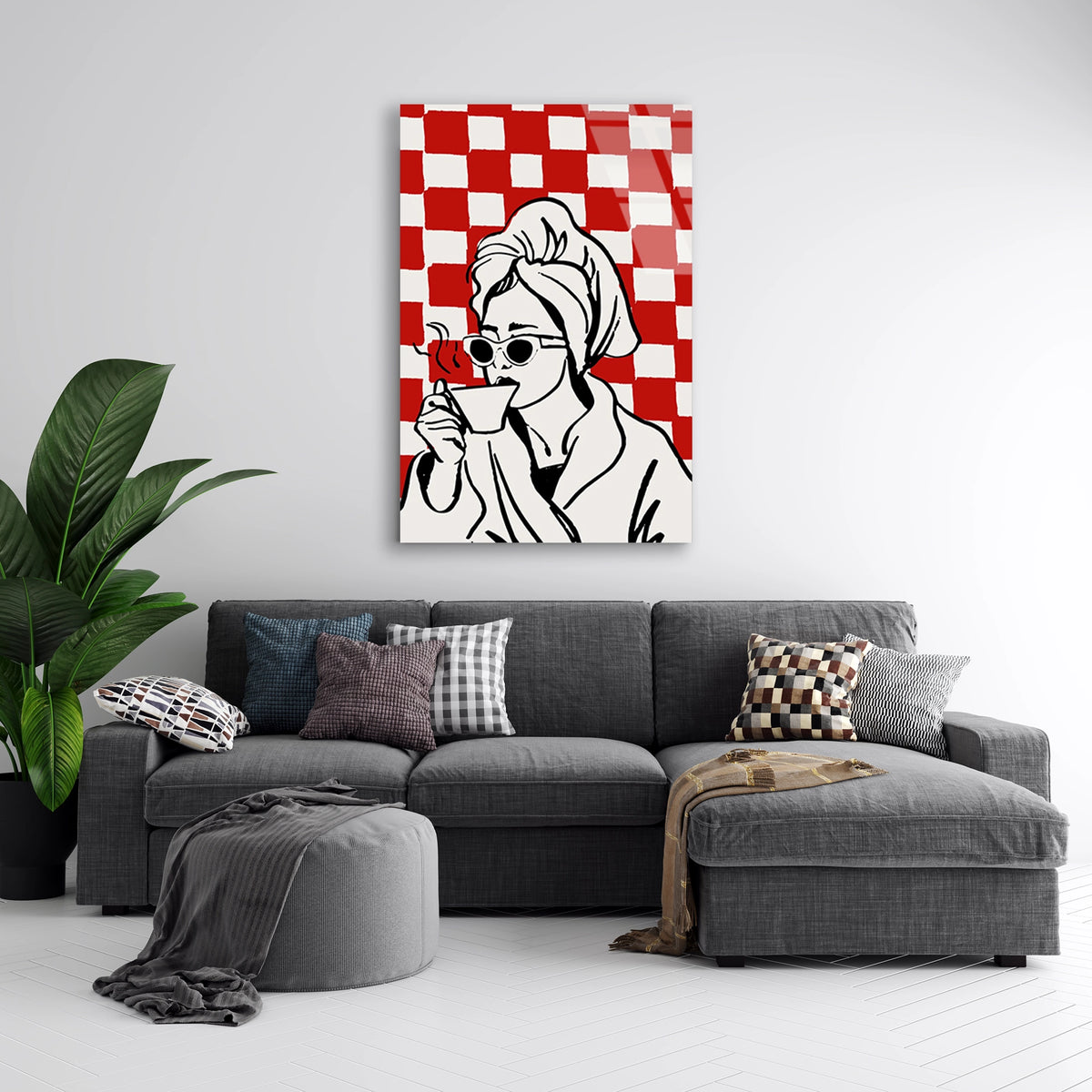Kahve Icen Kadin Pop Art Cam Tablo