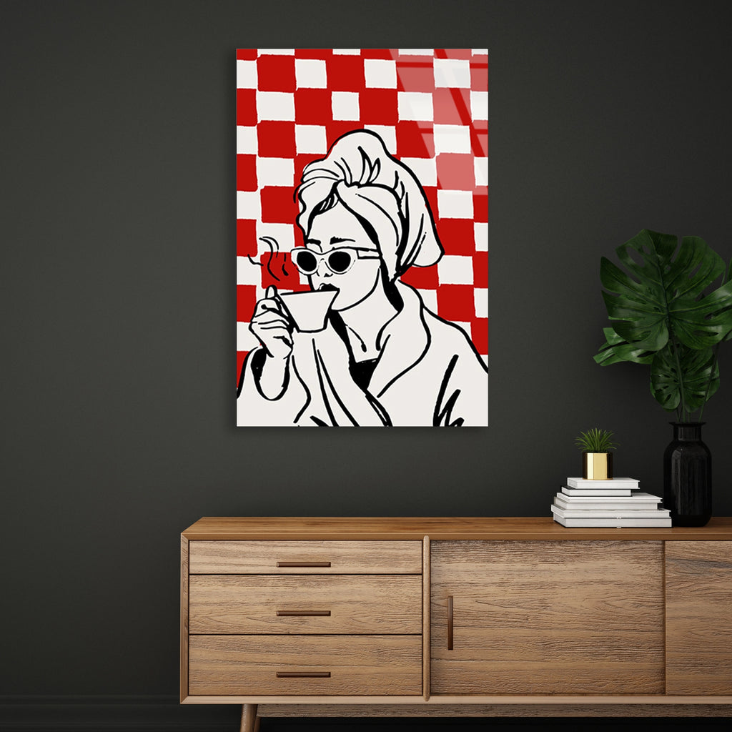 Kahve Icen Kadin Pop Art Cam Tablo