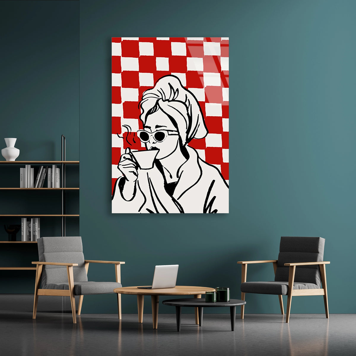 Kahve Icen Kadin Pop Art Cam Tablo