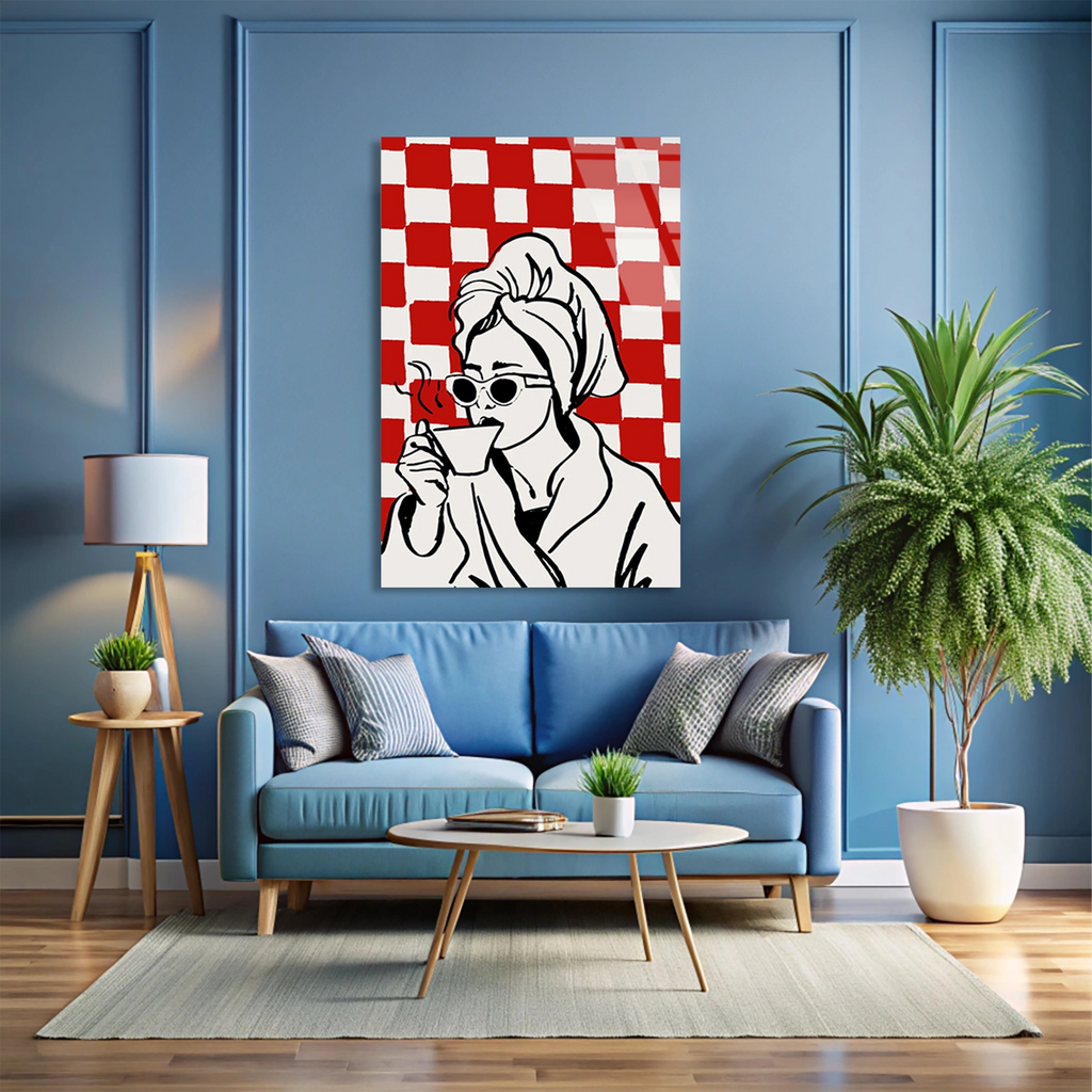 Kahve Icen Kadin Pop Art Cam Tablo