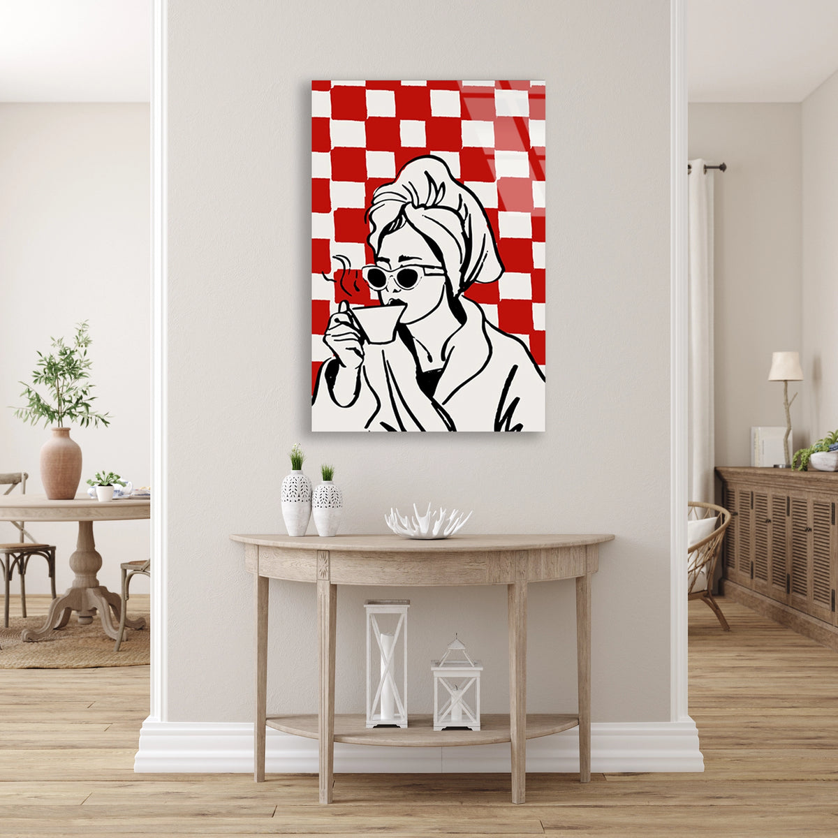 Kahve Icen Kadin Pop Art Cam Tablo