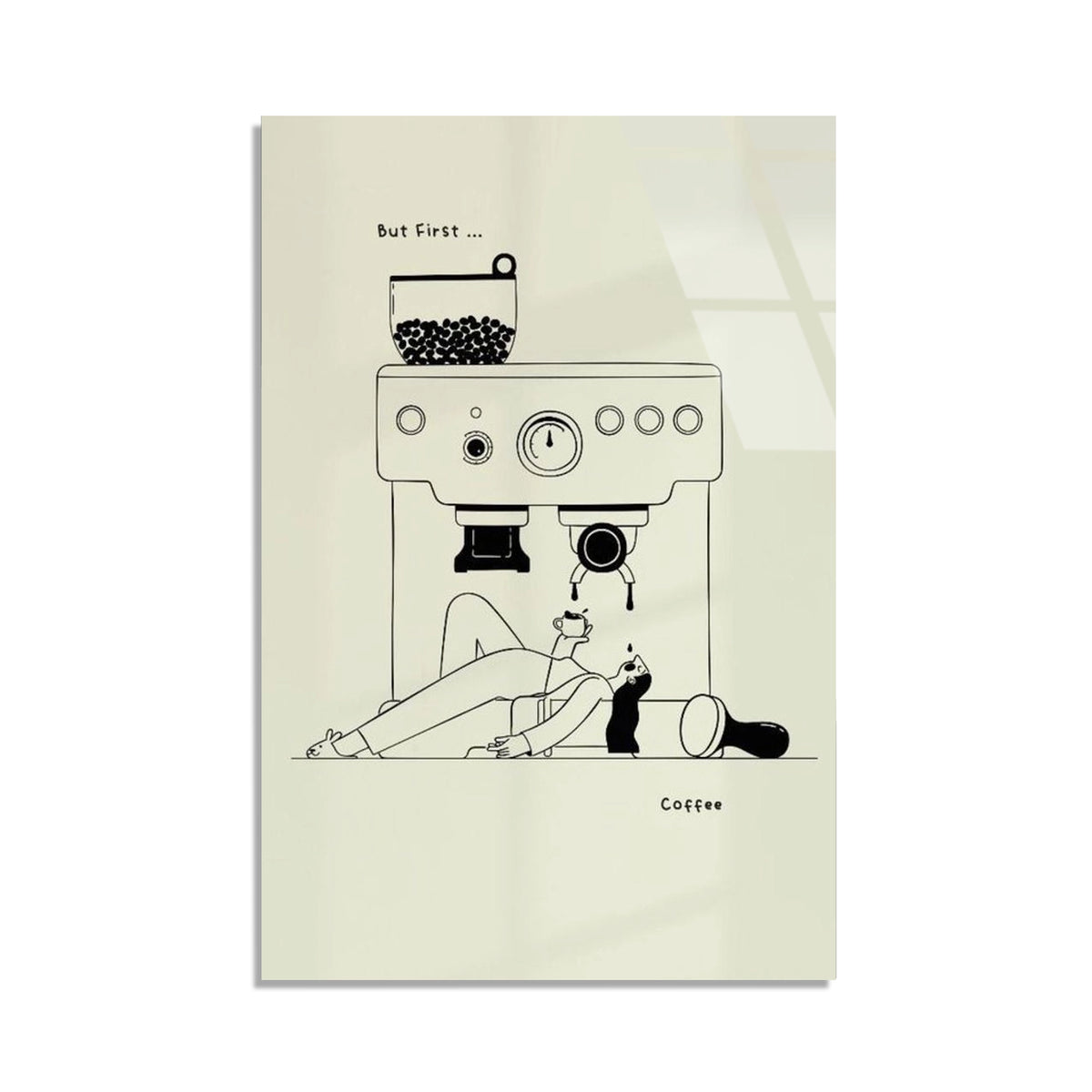 Kahve Makinesi Line Art Cam Tablo