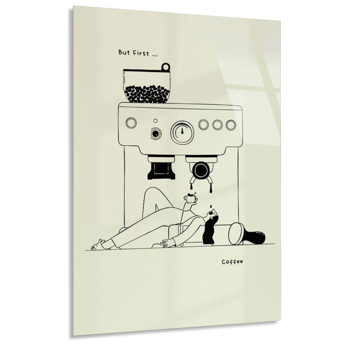 Kahve Makinesi Line Art Cam Tablo