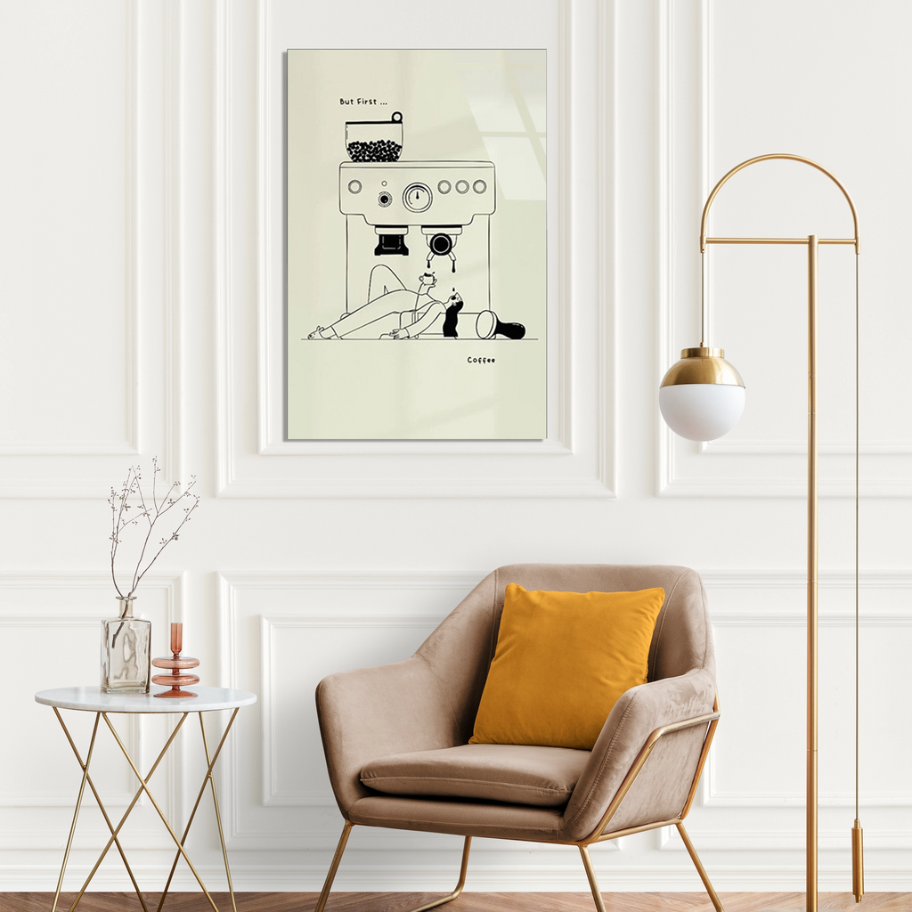 Kahve Makinesi Line Art Cam Tablo
