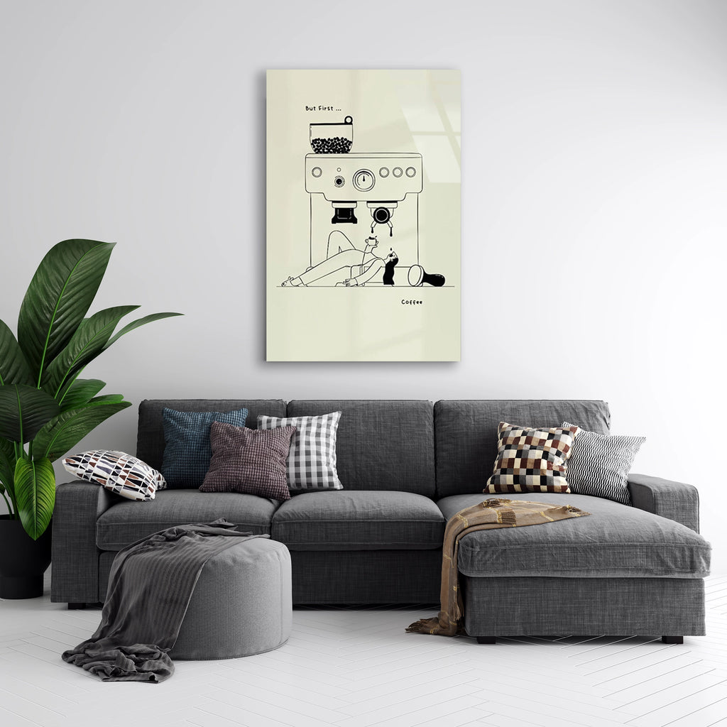 Kahve Makinesi Line Art Cam Tablo