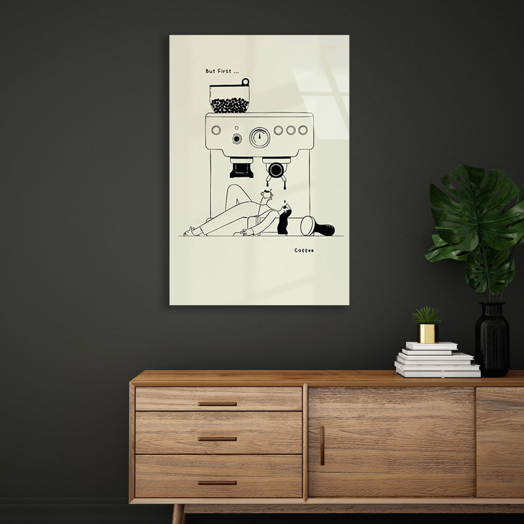Kahve Makinesi Line Art Cam Tablo