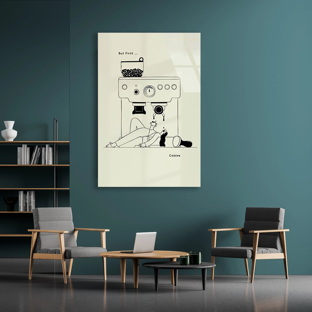Kahve Makinesi Line Art Cam Tablo