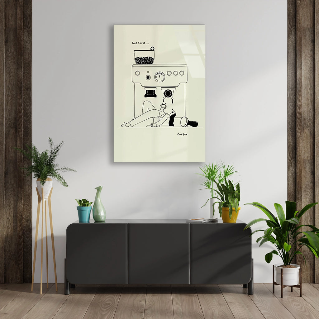 Kahve Makinesi Line Art Cam Tablo